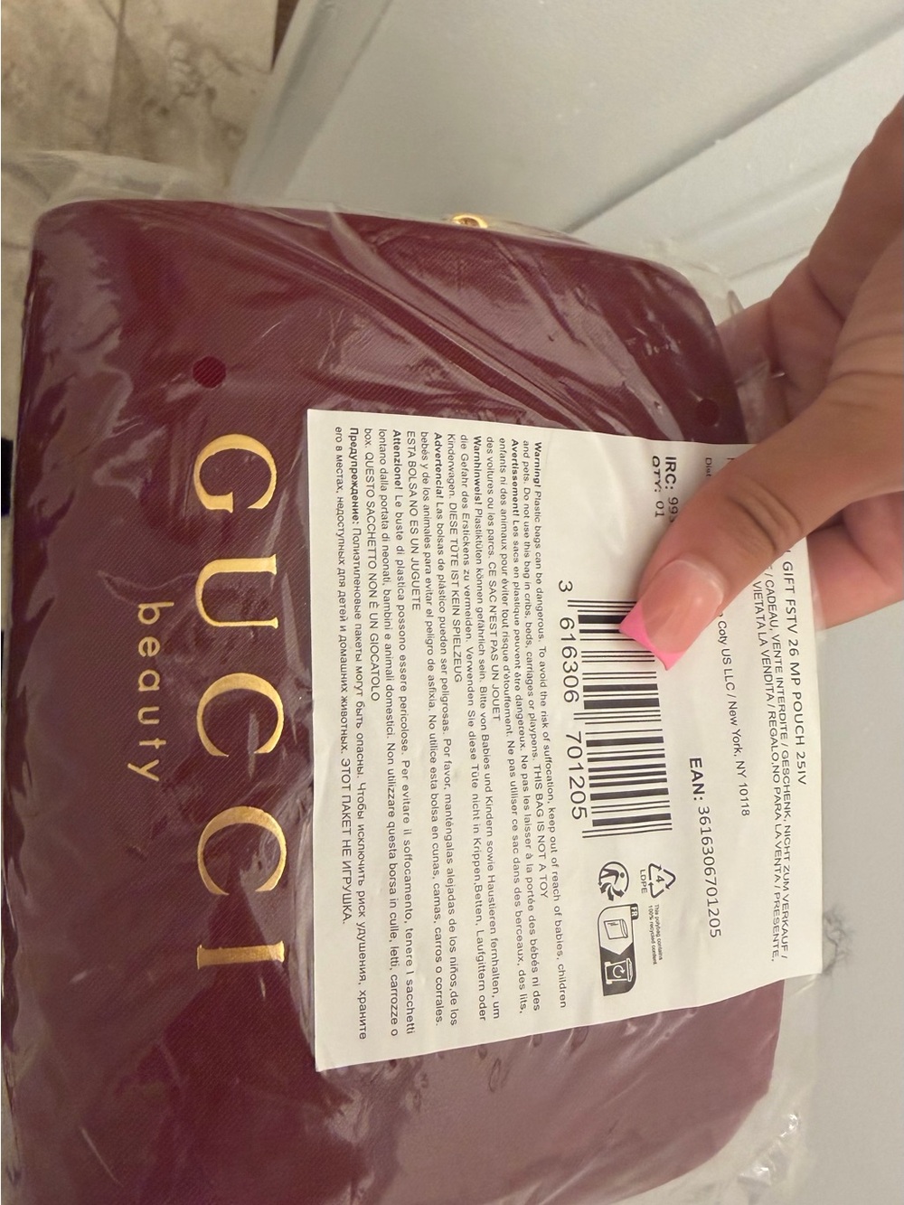 Gucci Maroon/Burgundy Leather Beauty Bag